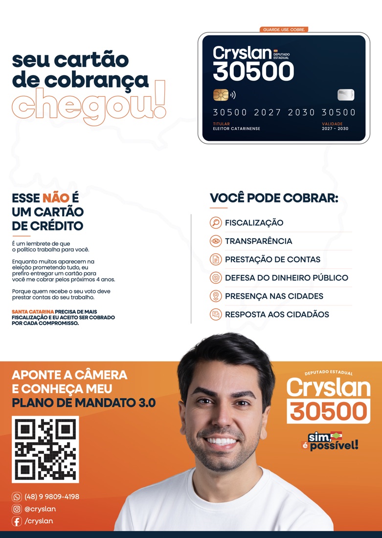 Folder da campanha explicando o cartão de cobrança Cryslan 30500